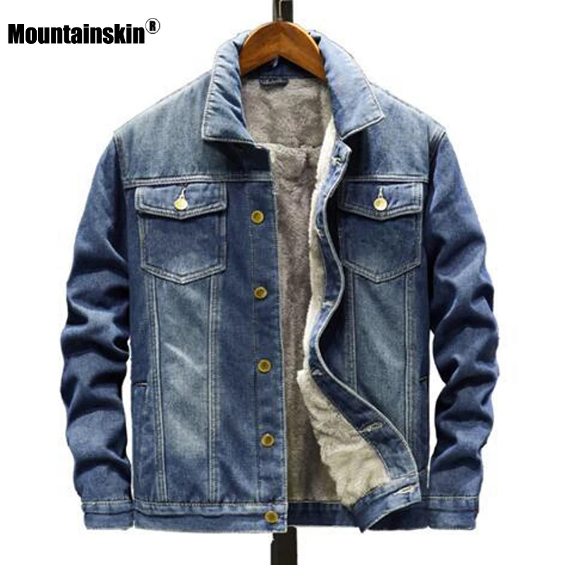 Мужская джинсовая куртка Mountainskin темно синяя Повседневная утепленная из