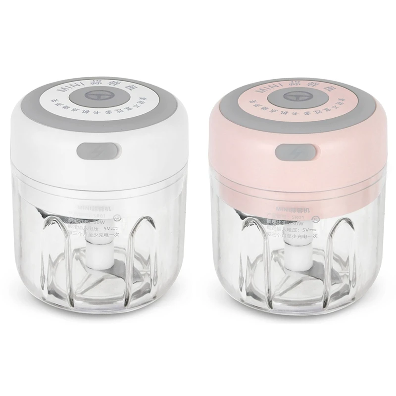 

2 шт., электрическая кофемолка для чеснока, овощей, измельчитель, беспроводной портативный Электрический пресс для чеснока, белый и розовый