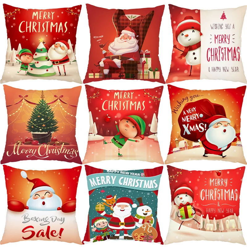 

2021 Christmas Pillow Case Santa Claus Cushion Cover Gift Seat Pillow Covers Decorative Fall Home Decore Square Flower Pillow