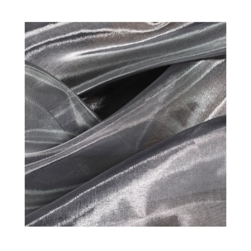 

Width 55'' High End Silver Double Glossy Smooth Organza Fabric By The Half Yard For Dress Shirt Material
