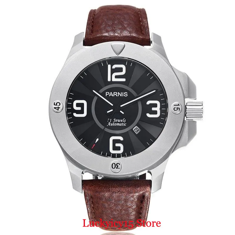 2 Model Dress Round Stainless Steel Men's Watch 47mm Case Sapphire Glass Auto Date Sapphire Crystal Leather Strap Luminous Marks