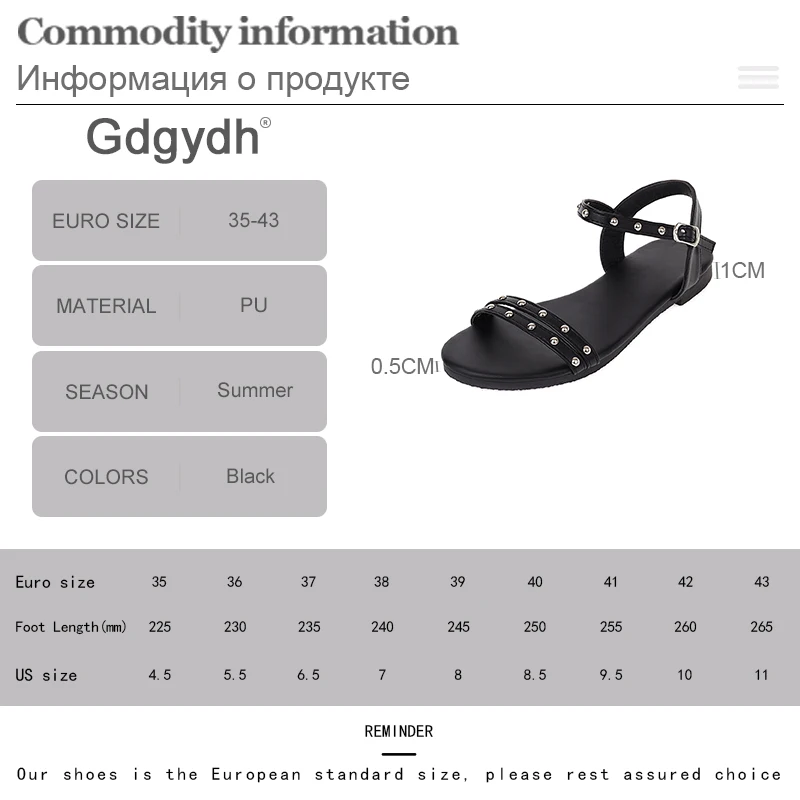 

Gdgydh Women Sandals Flat Heel Fashion Rivet Open Toe Sweet Princess Shoes Buckle Strap Flats Casual Shoes Girls Plus Size 43