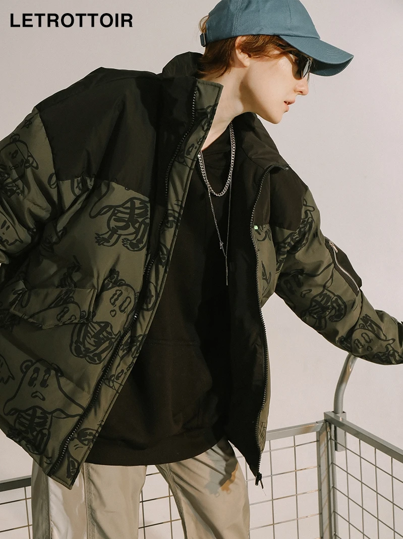 National Fashion Thickened Coat for Men and Women Couple Winter Tide Bear Full Print down Jacket coat men