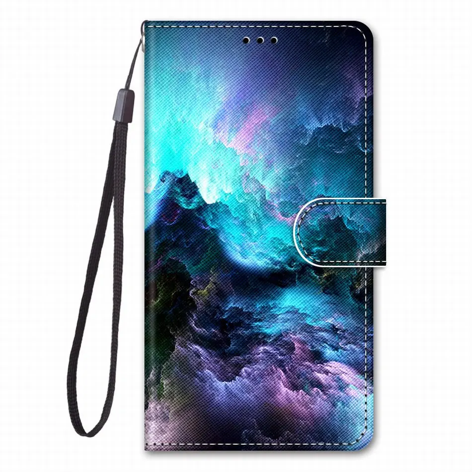 Милые кожаные чехлы для телефонов, чехол для Alcatel 1 1S 3X2018, чехлы для телефонов с изображением розы, башни, бабочки, милый чехол-книжка D08F - Цвет: Colorful Clouds Wave
