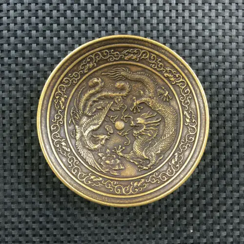 

Chinese Bronze Writing-brush Washer Dragon Phoenix Bowl Plate