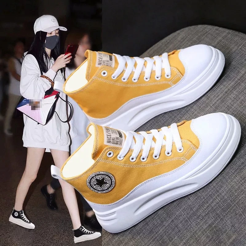 

Женские холщовые кроссовки на массивной платформе, повседневные ботильоны на вулканизированной подошве, спортивная обувь для осени, 2021