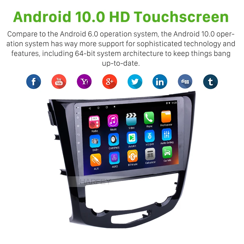 Harfey 2 Din Android 10 0 1 дюймов мультимедийный плеер для 2016 Nissan Qashqai автомобильное радио