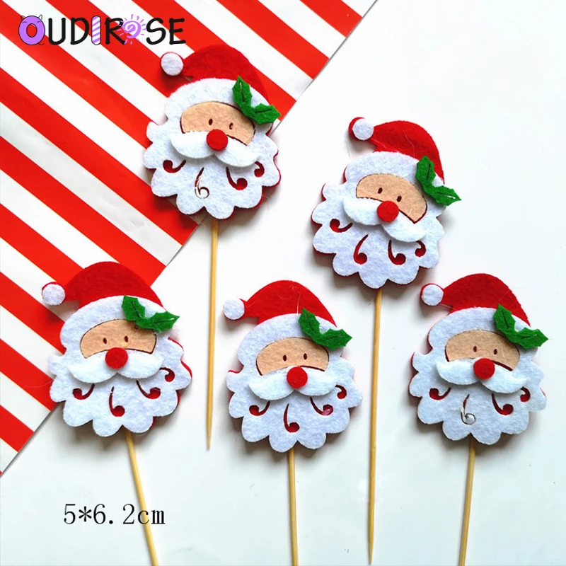 Милый фетр Санта Снеговик Рождественская елка мини Топпер для торта веселое
