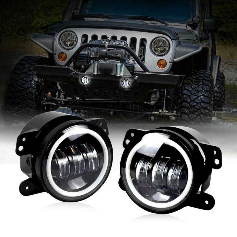 

Комплект из 2 предметов, 4 дюйма светодиодные противотуманные фары светильник s 6000K Белый Halo Кольцо Дневной светильник Белый DRL лампы Противотуманные огни для Jeep Wrangler JK Grand Cherokee