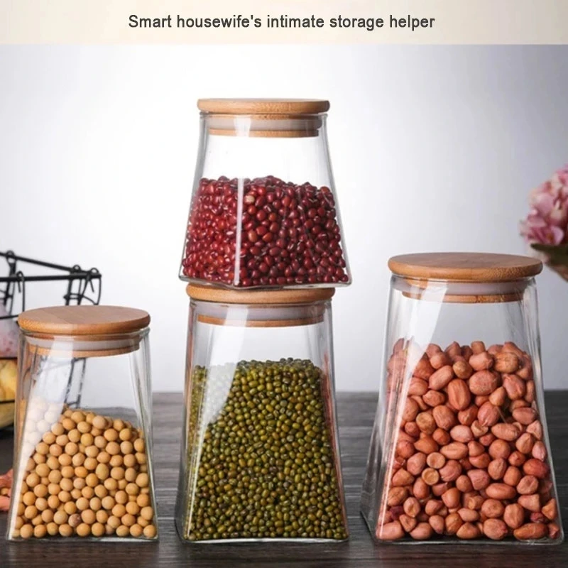 

Storage Tank Food Container Bamboo Covered High Borosilicate Sealed Glass Tank Kitchen Miscellaneous Grain Organizer Mason Jar