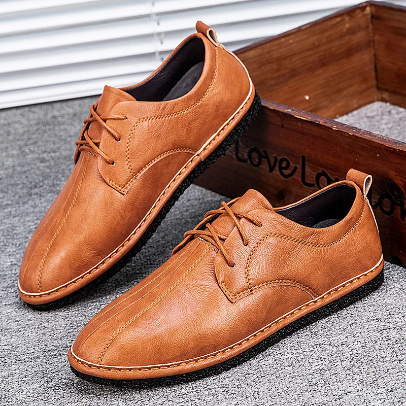 

Hot Sale Casual Leather Shoes Men Lace-Up Comfortable Driving Shoes Brand Fashion Business Handmade Men Shoes Zapatos De Hombre