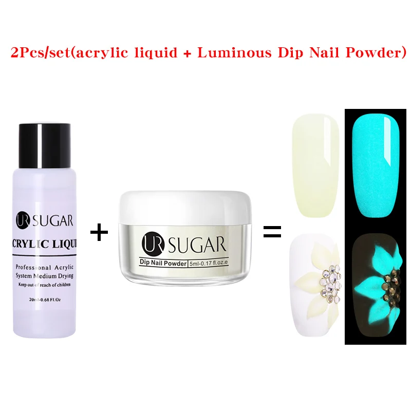 2pcs set6 UR SUGAR светящийся неоновый лак для ногтей Dip акриловый порошок 3D резное моделирование блеск флуоресцентный пигмент пыль дизайн ногтей украшения 5 шт./компл - Цвет: 2pcs set6
