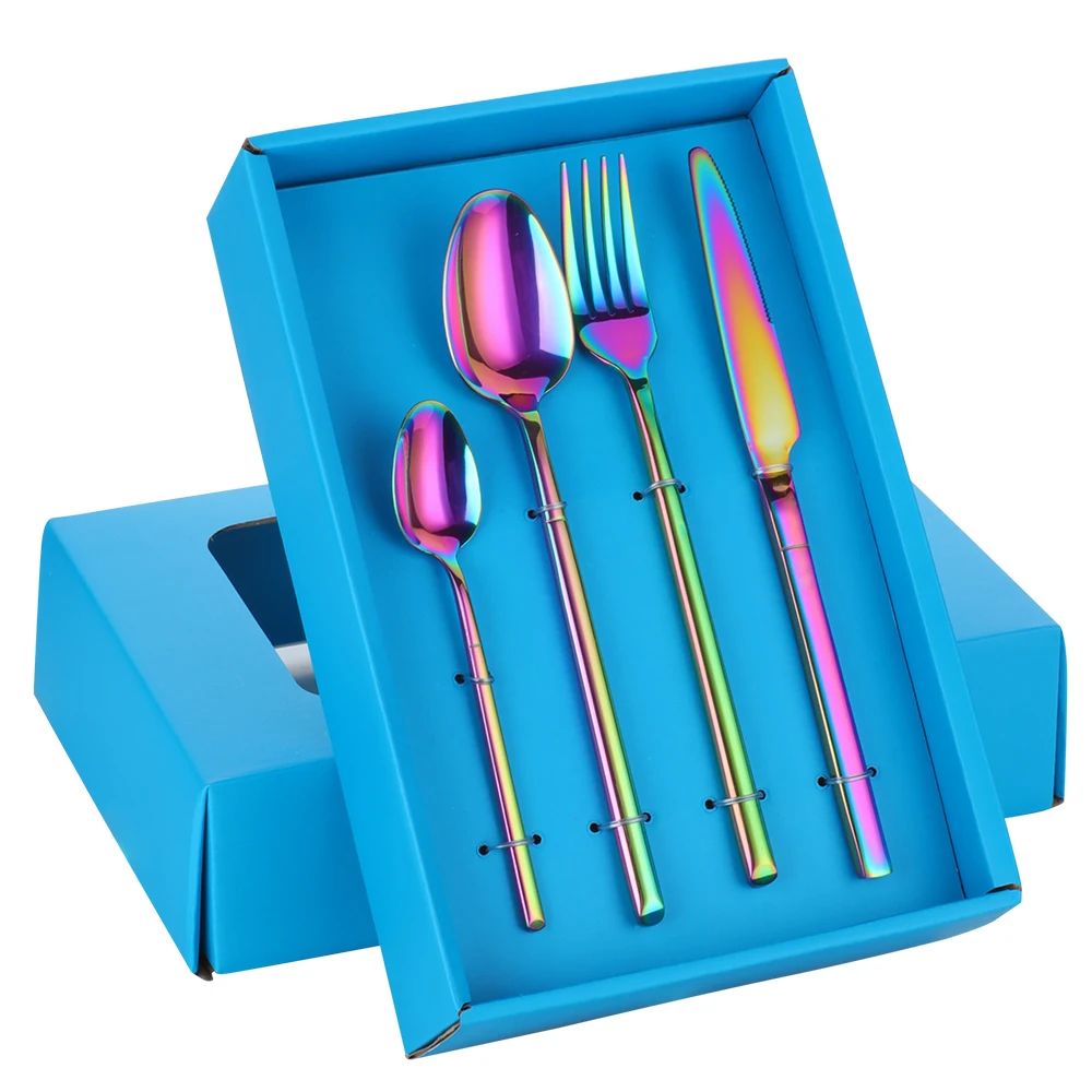 Enlarge 20pcs Stainless Steel Cutlery Sets With Gift Box Luxury Dinnerware Set Rainbow Dinner Knife Spoon Fork set