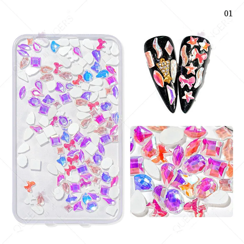 

120 Pcs/Box Nails Decorative Rhinestones DIY Jewelry Accessories AB Symphony Flat Nail Diamond Shaped Rhinestone Nail Art