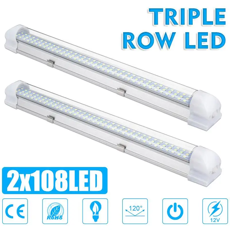 

2pcs 108LED Car Interior Led Light Bar White Light Tube with Switch for Van Lorry Truck RV for Camper Boat Indoor ceiling light