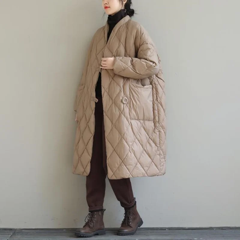 Cotton Vintage Casual Loose Long Overcoats Fall Spring Women Solid Warm Jackets 2023 Coats Clothes Stand Collar Outerwear Female
