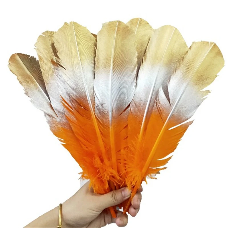 100pcs Stained Orange Golden Goose Feathers For Crafts 10-12 Inches / 25-30cm DIY Feather Wedding Jewelry Decoration Plumes