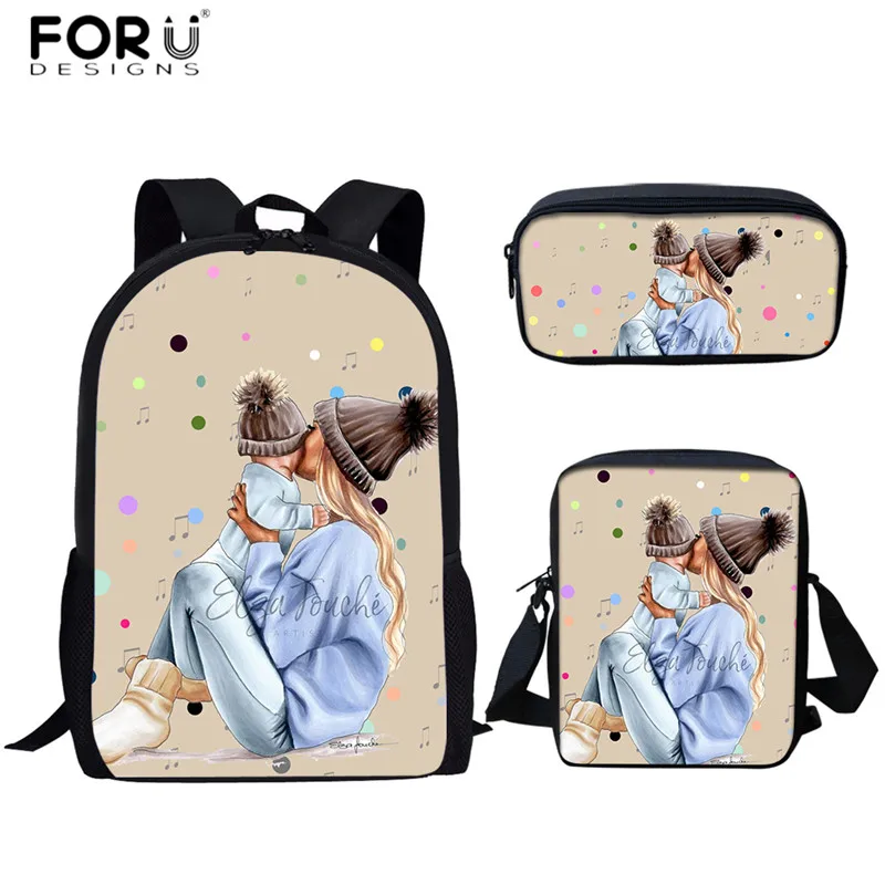 FORUDESIGNS/школьные сумки для супер мамы Harajuku Kawaii рюкзак для детей девочек Повседневный 3 шт. школьные сумки ортопедический рюкзак Mochilas - Цвет: HMA491CEK