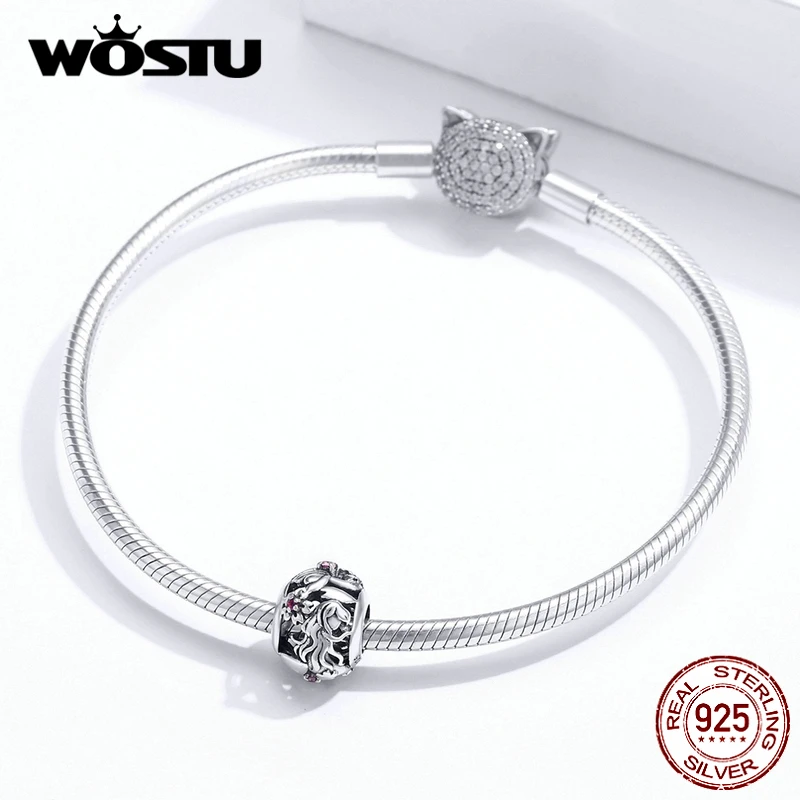 WOSTU Mermaid &amp Flower Vinatge Charms 100% 925 Sterling Silver Round Beads Fit Original Bracelet DIY Necklace Jewelry FIC1449 | Украшения