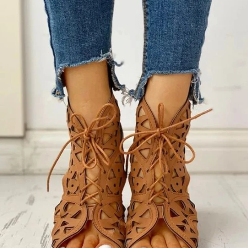 

2021 Summer Women's New Lace Up Roman Slope Sandals Fashion Atmosphere Soft Sole Popular Women Shoes Sandals 5KE188