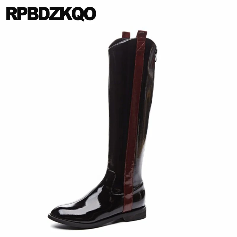 Размера плюс сапоги до колена черного цвета с широким бортиком Лакированная кожа