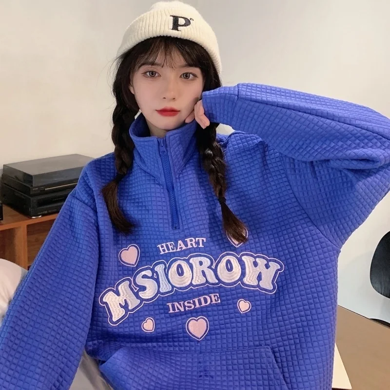 

Real Shot Waffle Polyester Fiber Thin Sweater for Women Half