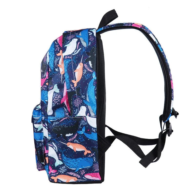 New Marine Animal Print Waterproof Laptop Backpack Female Fashion Girl Women Men Nylon Brown Dark Blue | Багаж и сумки