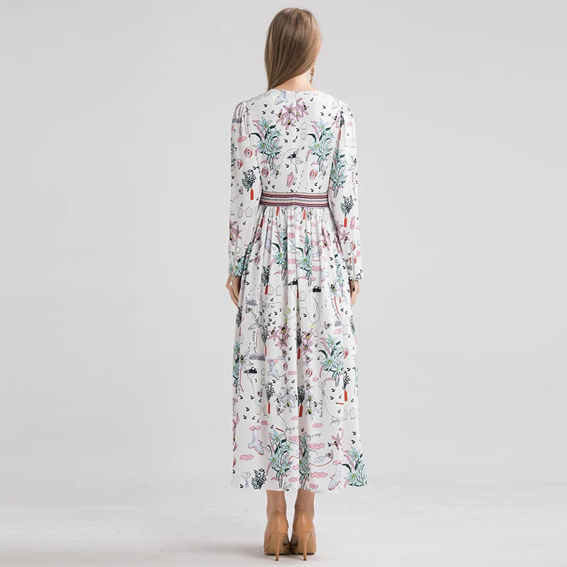 

Wholesale Vintage Floral Maxi Dress Summer Long A-Line Casual Long Sleeve Spring Elegant Retro Boho Dress Women Vestidos