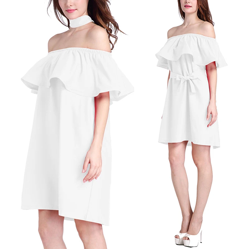 Женское летнее платье с открытыми плечами коротким рукавом | Женская одежда