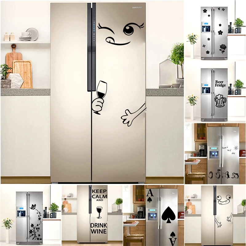 

Hot Fridge Stickers Vinyl Waterproof Wallpaper For Kitchen Decoration wallsticker Decal mural beer penguin flowers refrigerator