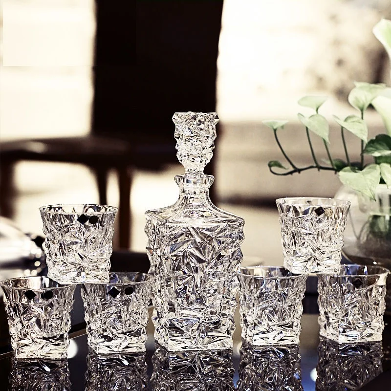 

7PCS Crystal Glass Wine Red Bottle + Cups Wine Decanter Whiskey Bohemia Liqour Pourer Home Bar Vodka Beer Bottle Jar Jug JR