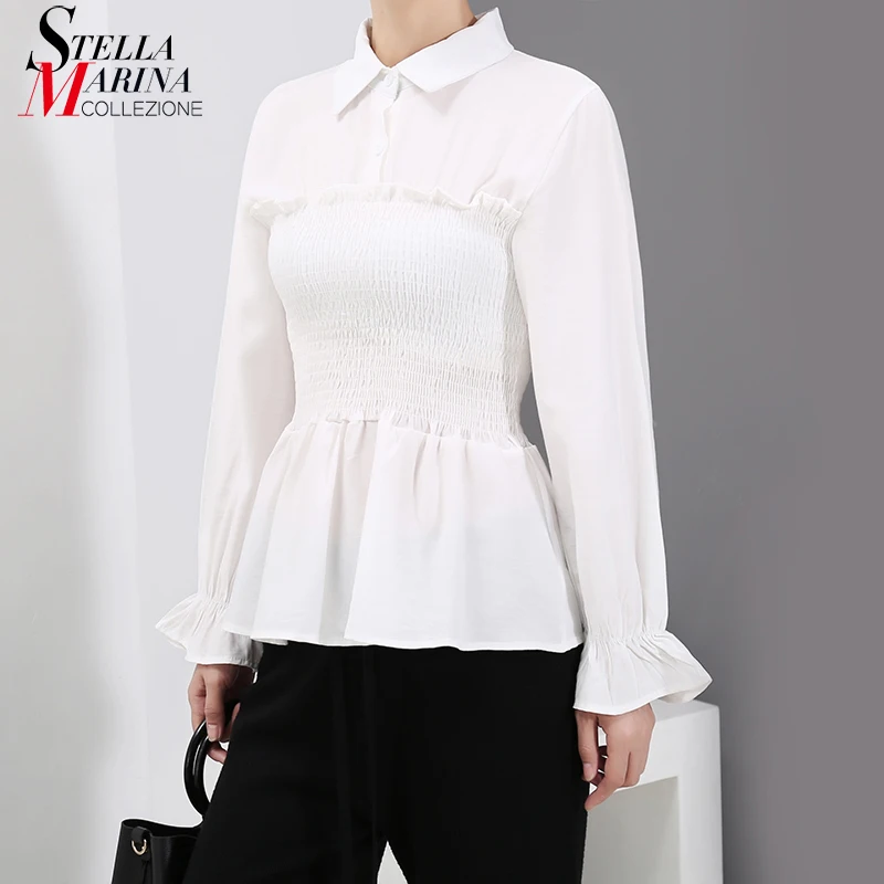 * Новинка 2019 Корейская Стильная однотонная белая женская блузка рубашка брюки