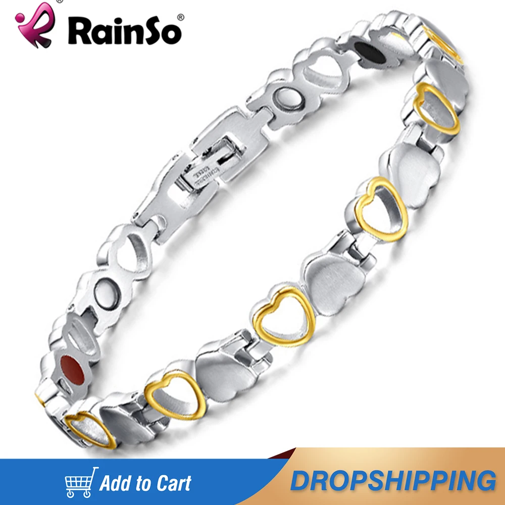 

Rainso Fashion Stainless Steel Bracelet For Women With Magnet Energy Bio Health Care Jewerly Bracelet viking Lovers Hand Chain