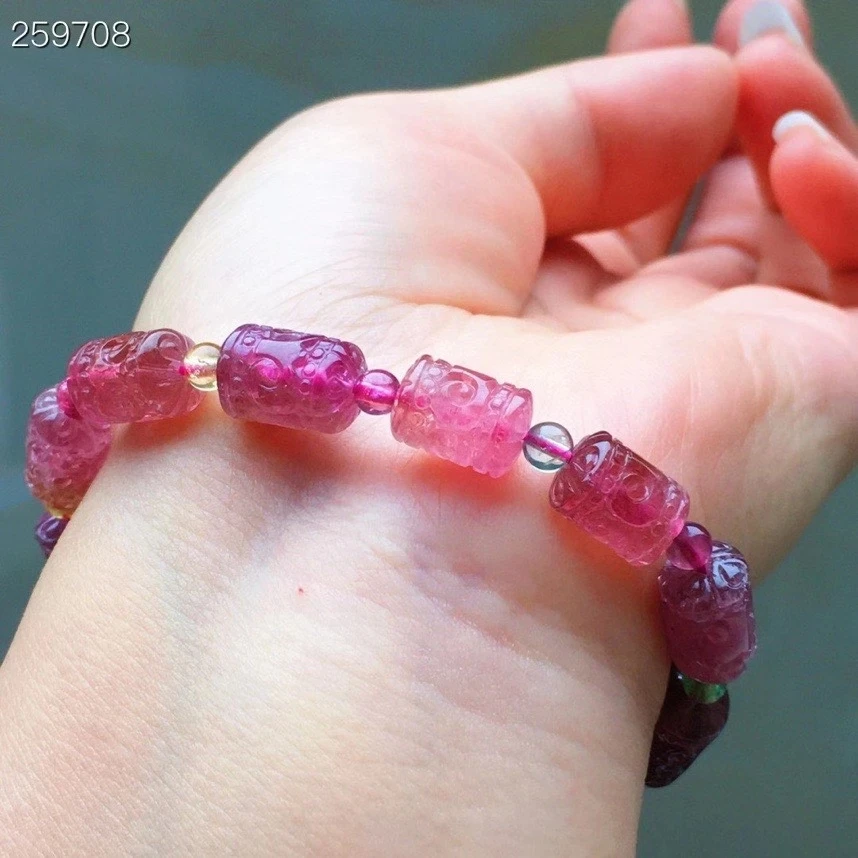 

Genuine Natural Red Tourmaline Carved Clear Flower Beads Bracelet Women 11.3x7.4mm Crystal From Brazil CertificateAAAAA