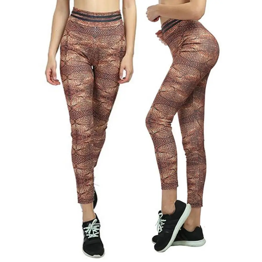 Спортивные женские штаны для йоги имитация трикотажа принт высокая талия пуш ап
