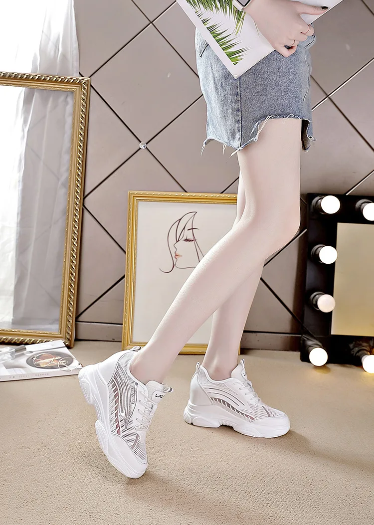 

Fujin 2021 High Quality Women Sneakers Shoes White Platform Shoes Women's Breathable Soft Comfortable Air Mesh Wedge Heel High