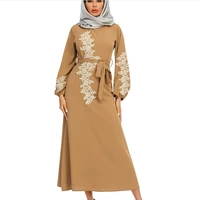 muslim new ethnic style womens robe elegant and dignified embroidery long swing dress nail pearl arab islam brown