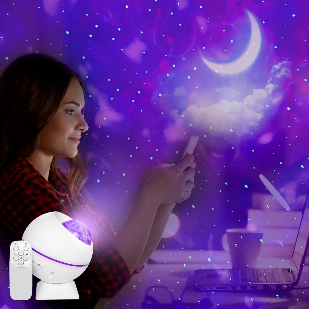 

Starry Sky Lamp LED Night Light Moon Cloud Night Lamp Projector Galaxy Ocean Wave Music Mood Remote Control Light For Christmas
