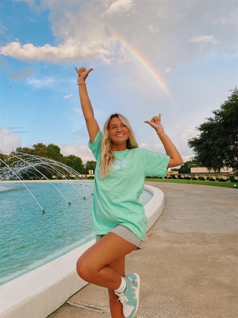 

2021 Streetwear Green Letter Print Casual Women Tshirt Short Sleeve Loose Spring Fashion Tees O Neck Female Tshirts