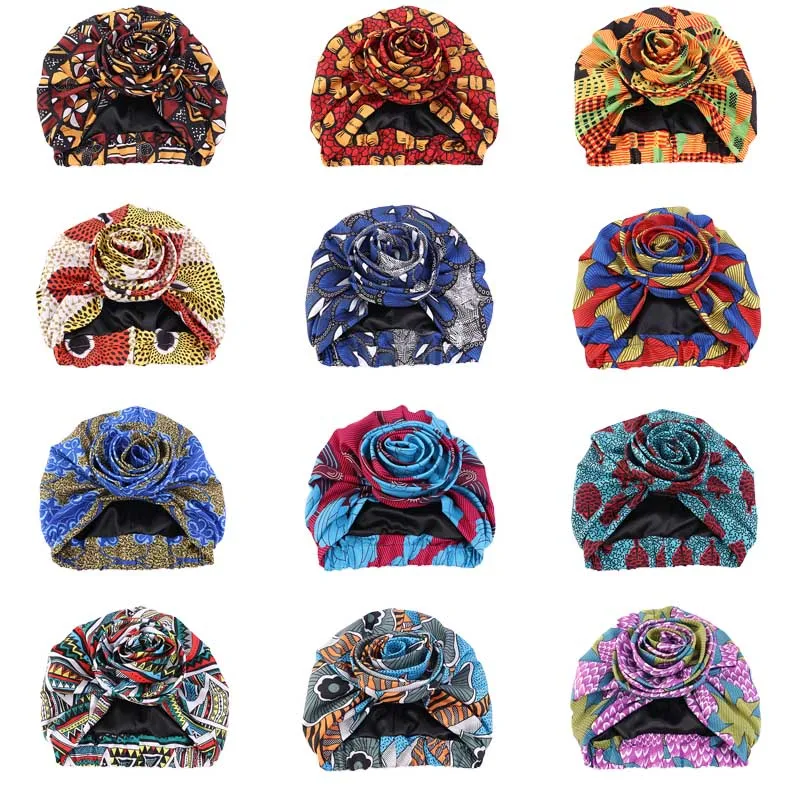 

100pcs/lot African Print Women Headwear Cap Stretch Bandana Head Wrap Long Scarf satin Floral Ankara Dashiki Party Turban