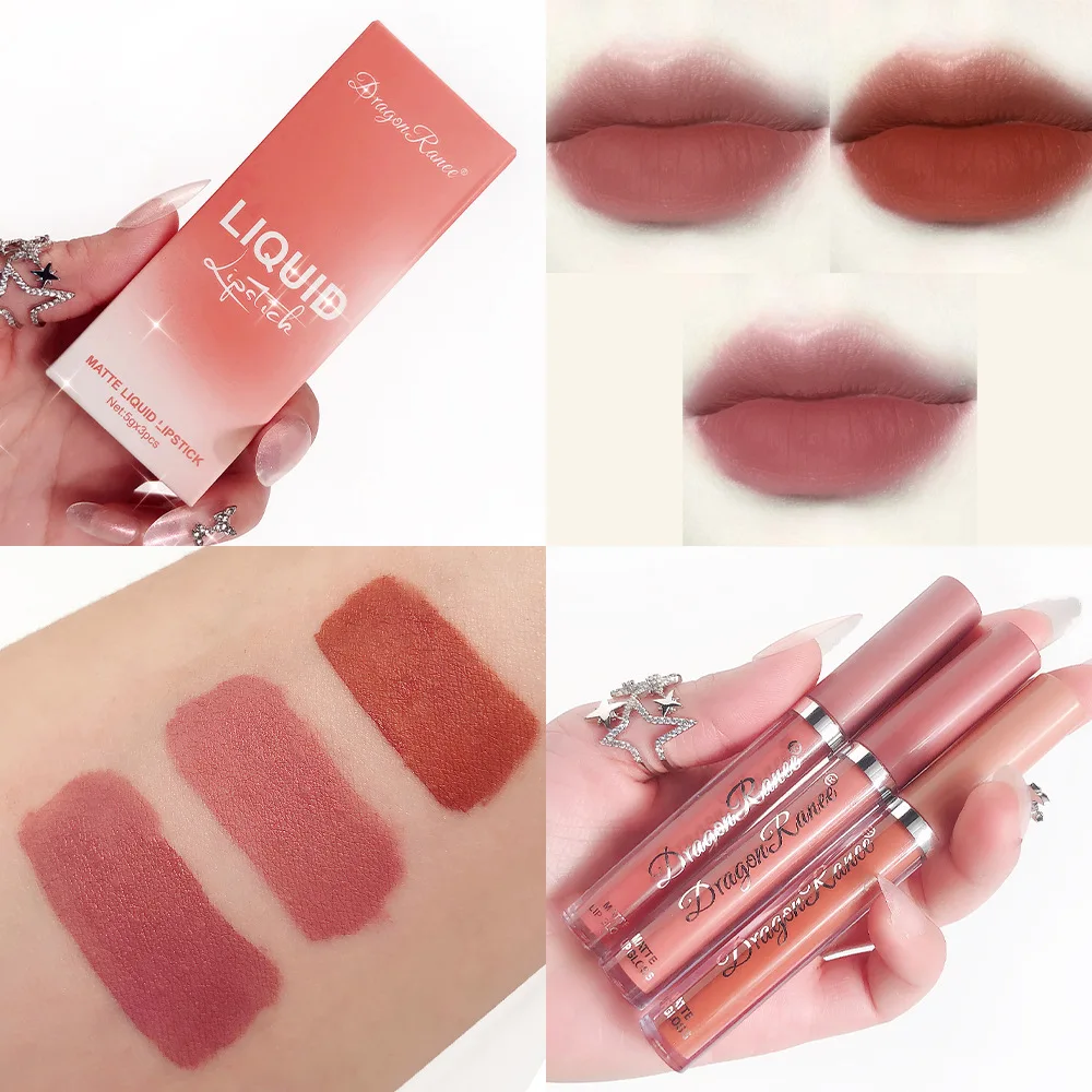 

3 Pcs / Set Waterproof Velvet Matte Lip Gloss Natural Nonstick Cup Easy To Wear Long Lasting Moisturizing Lip Gloss Makeup