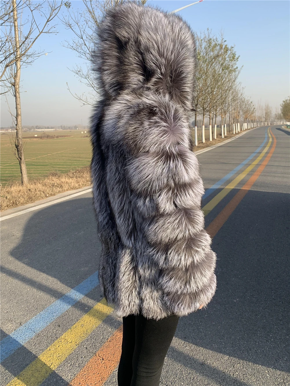 Hooded Fox Coats Natural Fur Long Sleeves Women Real Silver Coat With HOOD Plush Female 2021 Winter Jacket | Женская одежда