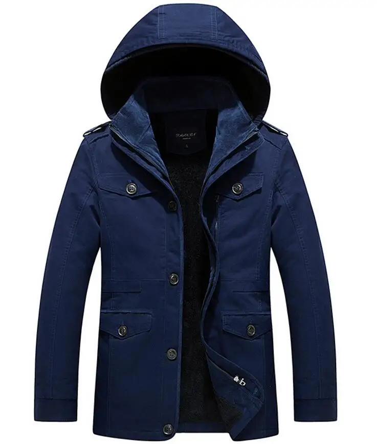 dark blue XIYOUNIAO, мужская зимняя куртка, толстая, теплая, парка, флис, мех, с капюшоном, военная куртка, пальто, карманы, мужская куртка-ветровка, размер M~ 6XL - Цвет: dark blue