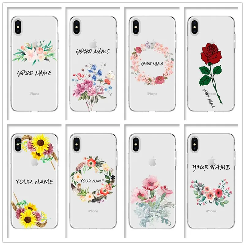 

High quality transparent TPU soft phone case for iphone 11 pro XS max 7 6s 6 8 plus XR X cover se 10 5s 5 Flower wreath design