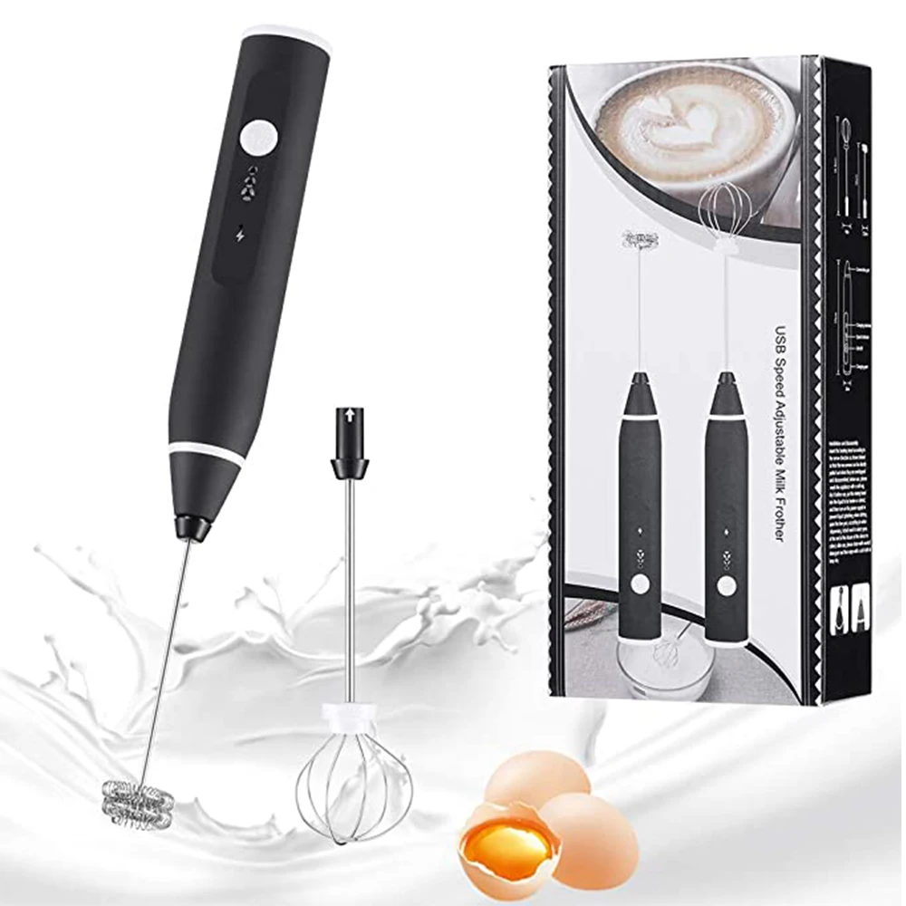 

Electric Milk Frother with Double Whisk, USB Rechargeable 2 in 1 Milk Foam Maker for Coffee Latte Cappuccino Egg Beating