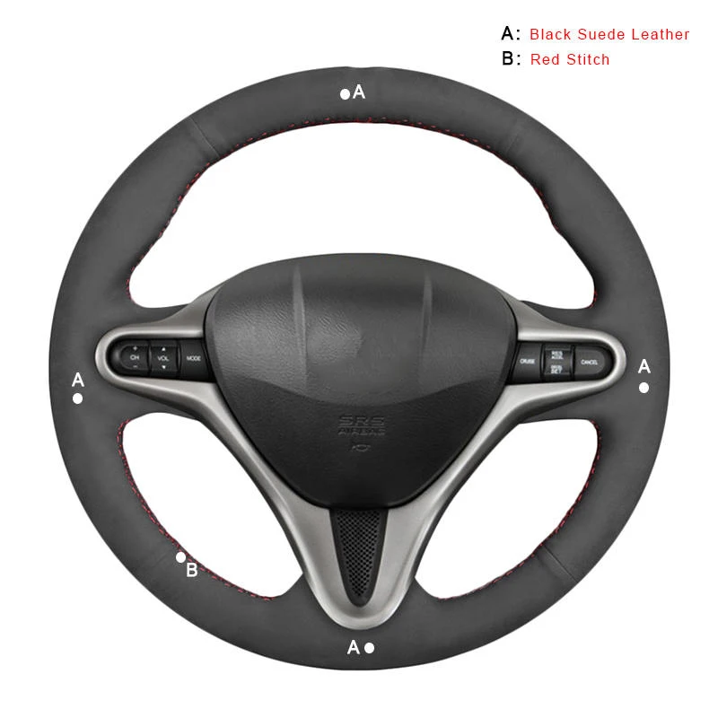Suede Leather Чехол для ручного шитья рулевого колеса для Honda Civic 8 2006-2011(3 спицы) Авто оплетка на рулевом колесе крышка автостайлинг - Название цвета: Suede Leather