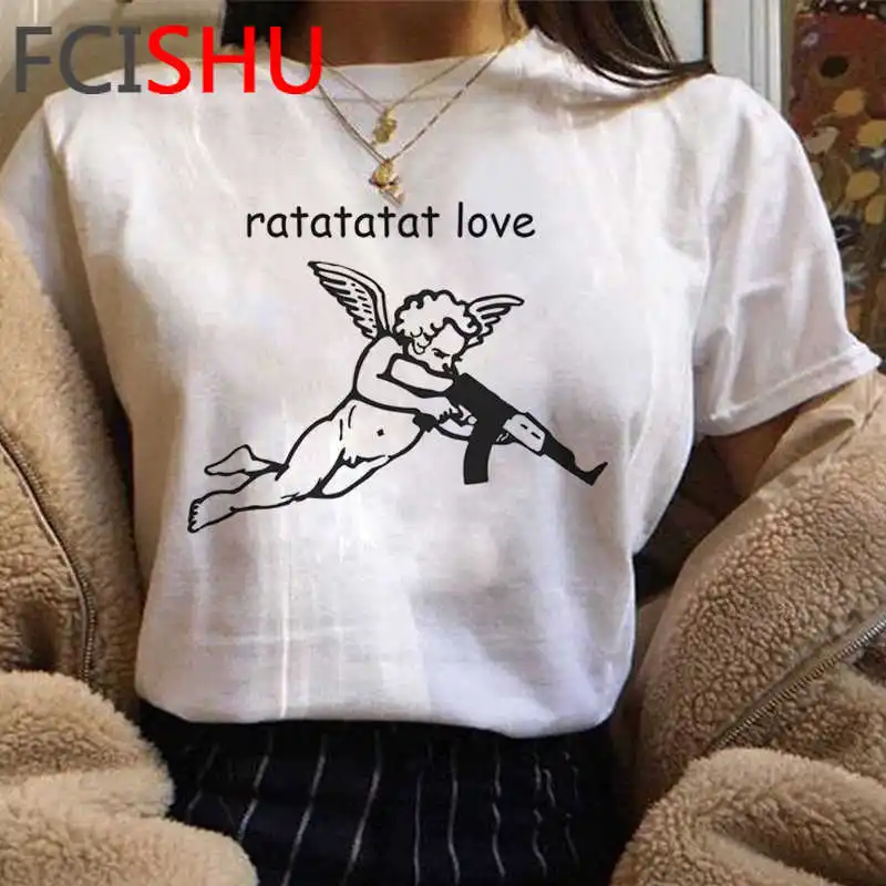

Kawaii летний топ с ангелом, футболка, женская одежда для пары, японская Повседневная Винтажная футболка, эстетические Графические футболки дл...