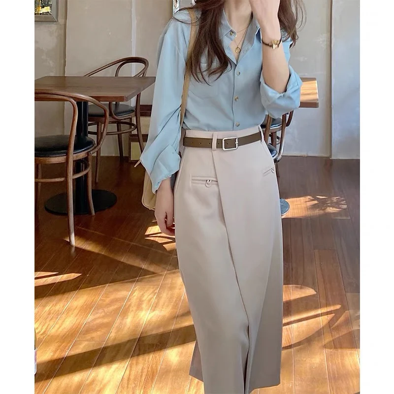 Осенняя длинная юбка высокого качества с высокой талией и поясом 2021 женская