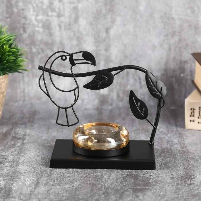 Candlestick metal glass for 1 candle &quotToucan on a branch" black 13.5x15x8 cm 4762512 Home decor Holders Candles Garden | Дом и сад