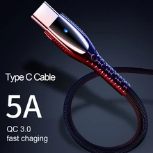LED Light USB Type C Cable 5A Fast Charging for Huawei Apple Samsung USB C Quick Charge Cable QC 3.0 Charging Durable Jean Coat